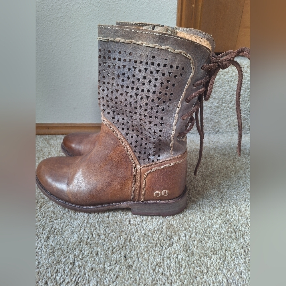 Bed Stu Cheshire Boots Leather Two Tone Side Zip Back Lace Up Womens Size 6.5 - Picture 2 of 9
